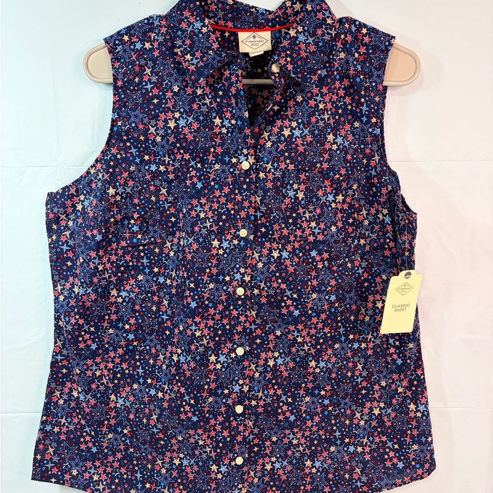 St. John's Bay Navy and Pink Star Button Down Shirt